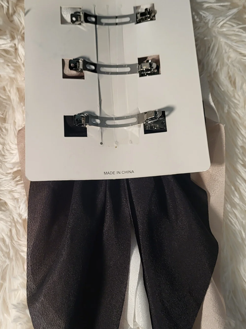 nOir  Satin Bow Scarf - Ivory, Taupe & Black